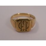 An 18 carat gold monogrammed signet ring, finger size P, 6.6g gross
