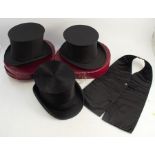 Two black opera top hats, Scott & Co and Bennetts London both in cases, together with a Scott & Co