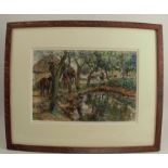 William Mark Fisher, watercolour, Farmyard Pond, 9.5ins x 14ins