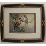 W E Powell, watercolour, a pair of kookaburras in a tree, dated 1925, 7.75ins x 10ins