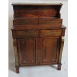 A 19th century rosewood brass inlaid chiffonier, having a galleried shelf over two short drawers,