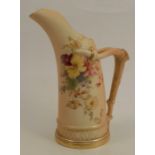 A Royal Worcester blush ivory tusk vase, decorated with flowers, shape number 1116, dated 1912,