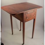 A Sheraton revival style painted satinwood work table, having one short drawer and one deep