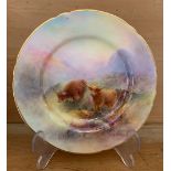 A Royal Worcester side plate, decorated with highland cattle by H Stinton, circa 1938, diameter