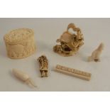 A collection of 19th century carved ivory, to include an Oriental group of a warrior on horseback