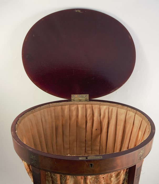 An oval mahogany worktable, with rising lid, with wool bowl below, raised on outswept D shaped - Image 4 of 5