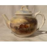 A Royal Worcester teapot, decorated with English cattle by H Stinton, height 5.5insCondition Report: