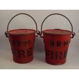British Railways, Midlands Region, a pair of red painted galvanised fire buckets, with covers