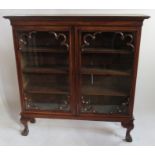 A 19th century mahogany display cabinet, having two glazed doors with scroll moulded spandrels,