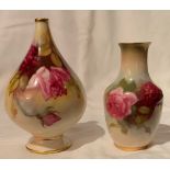 A Royal Worcester vase, decorated with roses by Files, shape number 2491, height 4.5ins, together