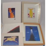 A collection of eight Mackenzie Thorpe prints, unframed, together with one other framed, and various