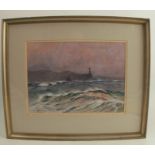 Jean Louis Paguenaud, oil on paper, Naval ships on a choppy sea, 8.75ins x 12ins
