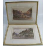 J W Milliken, pair of watercolours, Midlands village scenes, with figures and cottages, one
