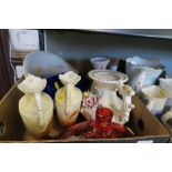 2 BOXES OF ASSORTED CHINA AND GLASS, TO INCLUDE JUGS, VASES, ETC.