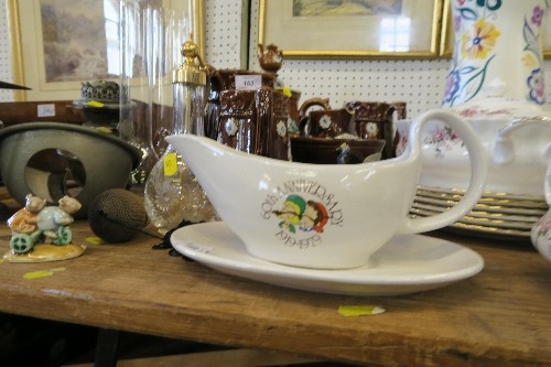 A T G GREEN ANNIVERSARY SAUCE BOAT, TOGETHER WITH AN ORNAMENT AND ATOMISER