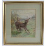 C H C Baldwyn, watercolour, Donkey having a scratch on a post, 7ins x 6ins