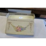 A DESK TOP STATIONERY BOX, WITH GALLERIED BACK AND DECORATED WITH FLORAL SWAGS