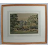 H J Starling, watercolour, farming scene with trees, 10.5ins x 14.25ins