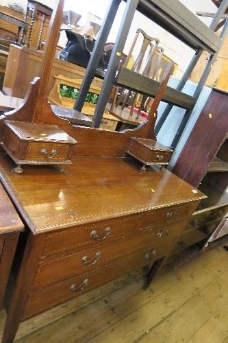 AN EDWARDIAN SIDEBOARD AND DRESSING TABLE, TOGETHER WITH A CHEST OF DRAWERS AND SET OF SHELVES - Image 2 of 4