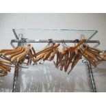 Approximately eighty various coat hangers