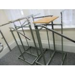 2 adjustable metal, chrome and wooden display stands