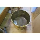 A BRASS LOG BIN, DIAMETER 20INS X HEIGHT 14INS