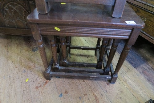 AN OAK COFFER, WIDTH 39INS X HEIGHT 20.5INS, TOGETHER WITH SET OF SHELVES, NEST OF TABLES, - Image 3 of 4