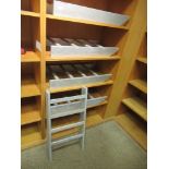 Five grey painted tie display sledges, length 29ins x width 15.5ins