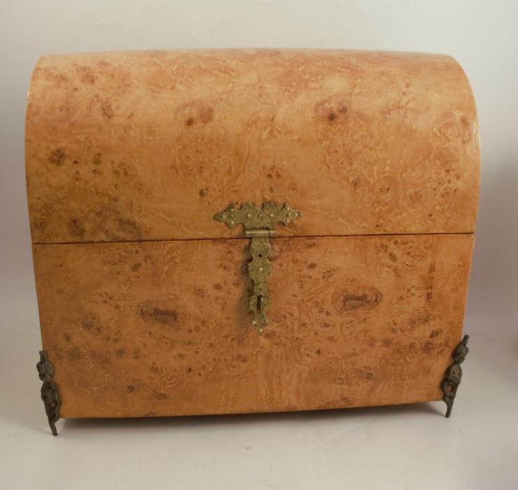A burr wood dome top casket, with gilt metal mounts, width 19.75ins, height 17.5ins, depth 10.