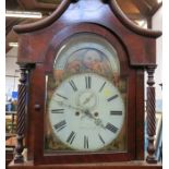 An Antique mahogany cased long case clock, with arched painted dial and moon phase, inscribed to the