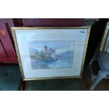 A WATERCOLOUR, LAKE SCENE, SIGNED BOTTOM RIGHT HAND CORNER,R DA PONTE PLAYER