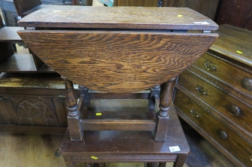 AN OAK COFFER, WIDTH 39INS X HEIGHT 20.5INS, TOGETHER WITH SET OF SHELVES, NEST OF TABLES, - Image 4 of 4