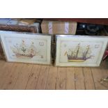 A PAIR OF PRINTS OF SHIPS, 21INS X 30.5INS