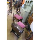 A STOOL, ANOTHER STOOL, CAKE STAND, SUTHERLAND TABLE AND A CORNER UNIT