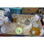A BOX OF ASSORTED GLASS, TOGETHER WITH A BOX OF CHINA, INCLUDING ROYAL WORCESTER EVESHAM, ETC.