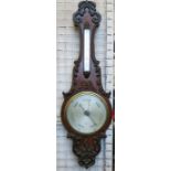 A 19th century rosewood banjo barometer, J Somalvico & Co, with carved decoration