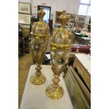 A PAIR OF ORNATE GILT COVERED GLASS VASES, HEIGHT 24INSCondition Report: No obvious chips or cracks,