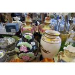 A PAIR OF CONTINENTAL COVERED VASES, A GINGER JAR AND ANOTHER ORIENTAL STYLE VASE