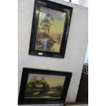 2 FRAMED RIVER SCENES, SIGNED A WRIGHT, 16IN X 20.5INS AND 20INS X 14.5INS