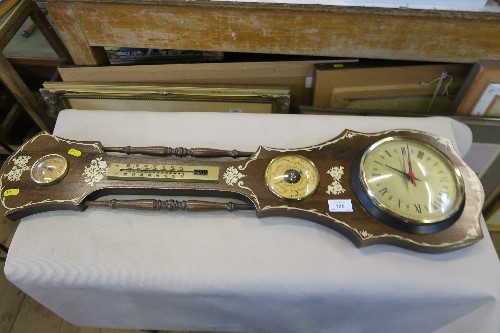 A REPRODUCTION BAROMETER, HAVING A CLOCK FACE, HEIGHT 33INS X MAXIMUM WIDTH 10INS