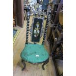 A PAIR OF PAPIER MACHE CHAIRS, WITH MOTHER OF PEARL INLAID DECORATION