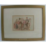 Erskine Nicol, watercolour, figures standing round a peddler selling an necklace, monogrammed,