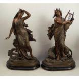 A pair of 19th century spelter figures, of Orphee and Eurydice, height 19.5ins