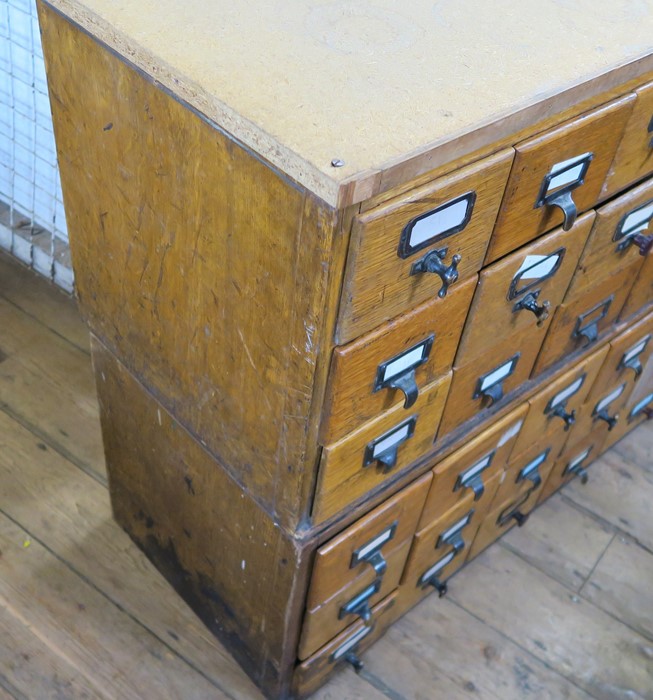 A set of 36 pigeonhole card index drawers, in two sections each of 18 drawers, width 39.75ins  x max - Image 4 of 4