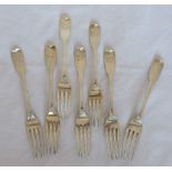 A set of five Georgian silver dessert forks, engraved with a crest, London 1815, maker William Brown