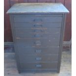 A set of eight graduated drawers, with metal handles, for the Hamilton Manufacturing Company,