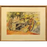 John Minton, signed, Ink and watercolour, " A study of broken farm machinery", 10ins x 15ins (D)