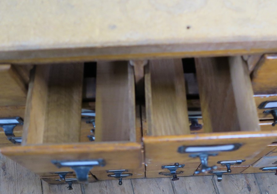 A set of 36 pigeonhole card index drawers, in two sections each of 18 drawers, width 39.75ins  x max - Image 3 of 4