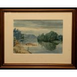 William Turner of Oxford, unsigned, label verso, watercolour, " A view of the River Thames with a