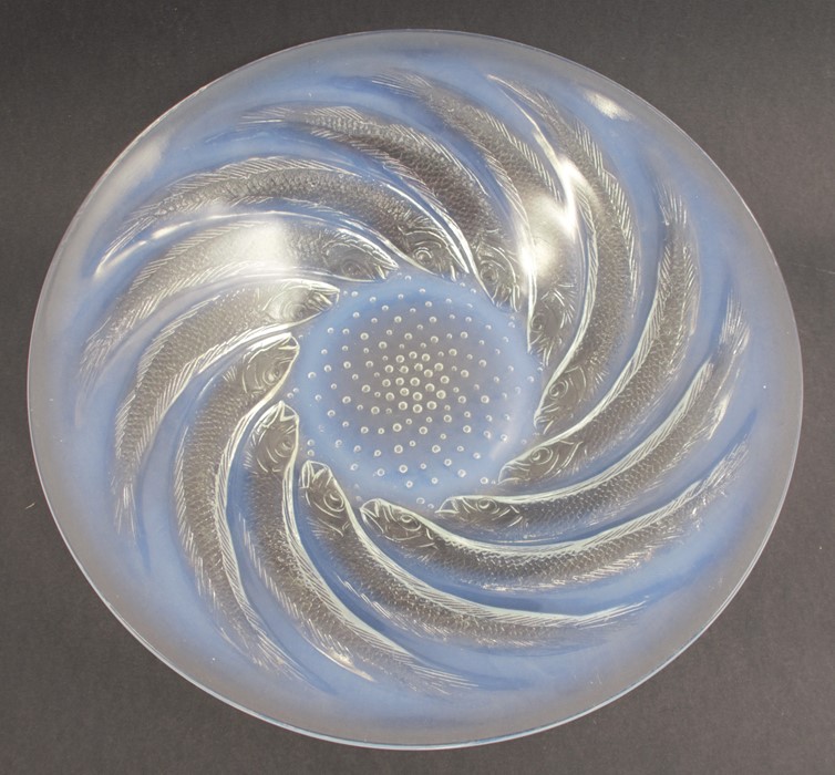 An R Lalique glass bowl, decorated in the Poisson pattern, diameter 11.5insCondition Report: Good